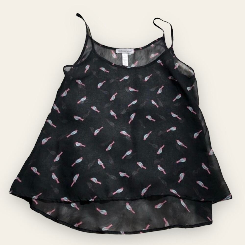 Ambiance Apparel small bird print sheer tank top